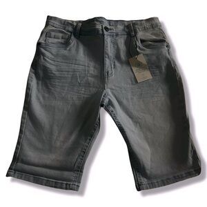 Blue Denim Skinny Knee-Length Jean Shorts with Raw Edge